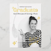 Retro Black and White Sparkle Abschluss Folieneinladung (Vorderseite)