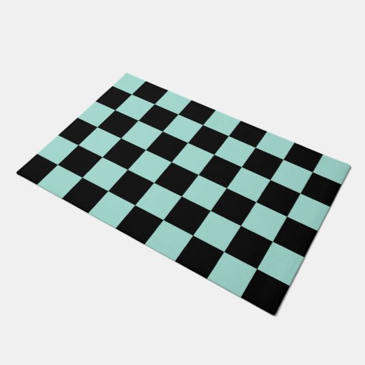 Retro Black Blue Karos Checkerboard-Muster Fußmatte (Schrägansicht)