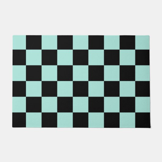 Retro Black Blue Karos Checkerboard-Muster Fußmatte (Vorderseite)