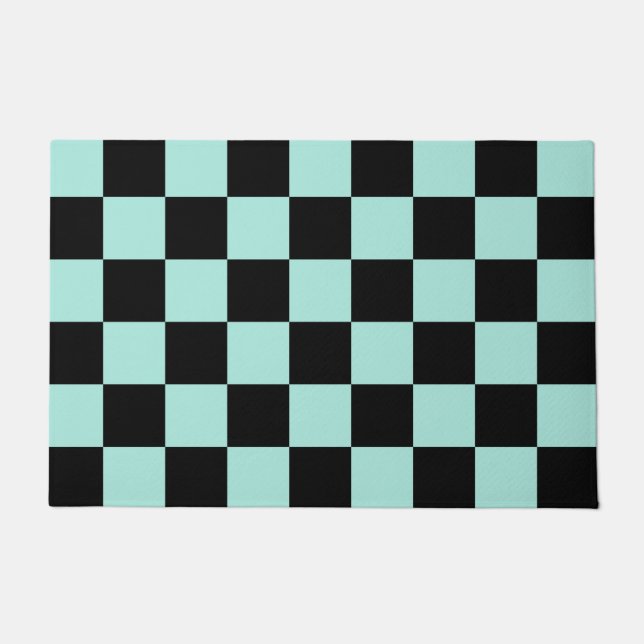 Retro Black Blue Karos Checkerboard-Muster Fußmatte (Vorderseite)