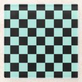 Retro Black Blue Karos Checkerboard-Muster Glasuntersetzer (Vorderseite)