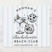 Retro Black & Blue Streifen Bachelorette Sparkling Schaumweinetikett (Einzelnes Label)