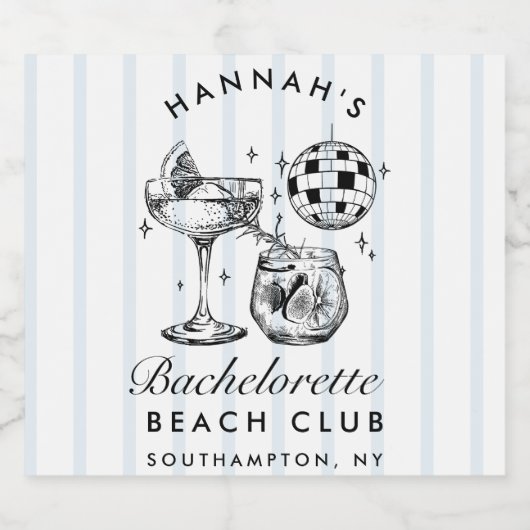 Retro Black & Blue Streifen Bachelorette Sparkling Schaumweinetikett (Einzelnes Label)