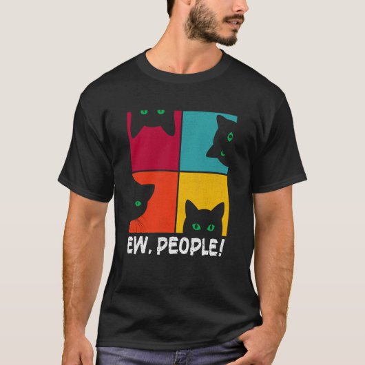 Retro Black Ca Ew Menschen Meowy Cat T-Shirt (Vorderseite)