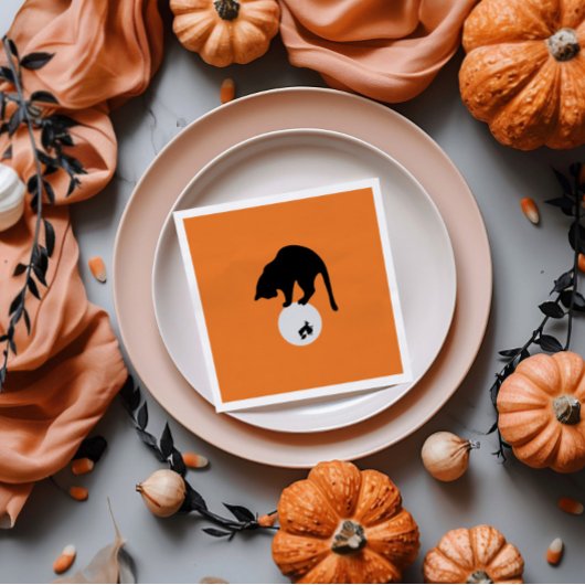 Retro Black Cat auf dem MondHalloween Serviette