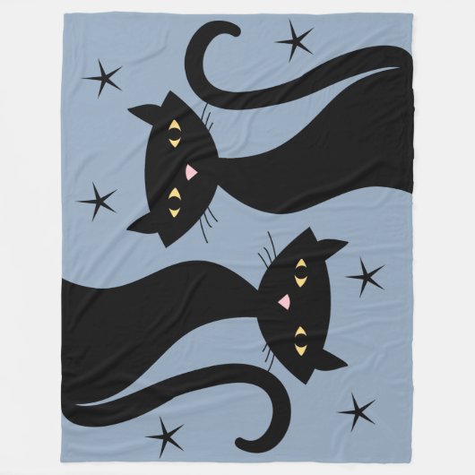 Retro Black Cat, blau Fleecedecke (Vorderseite)