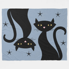 Retro Black Cat, blau Fleecedecke