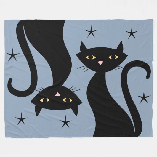 Retro Black Cat, blau Fleecedecke (Vorderseite (Horizontal))