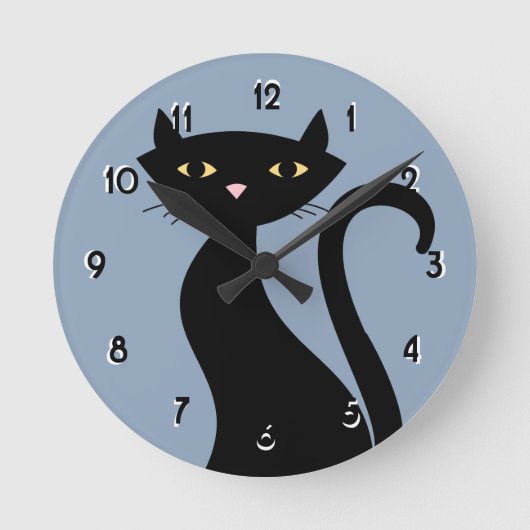 Retro Black Cat blue Runde Wanduhr (Vorderseite)