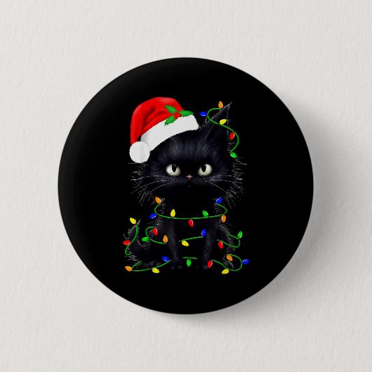 Retro Black Cat Christmas Light Funny Cat Men Wome Button (Vorderseite)
