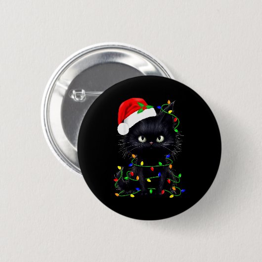 Retro Black Cat Christmas Light Funny Cat Men Wome Button (Vorne & Hinten)