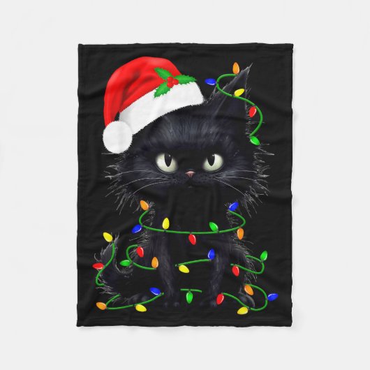 Retro Black Cat Christmas Light Funny Cat Men Wome Fleecedecke (Vorderseite)