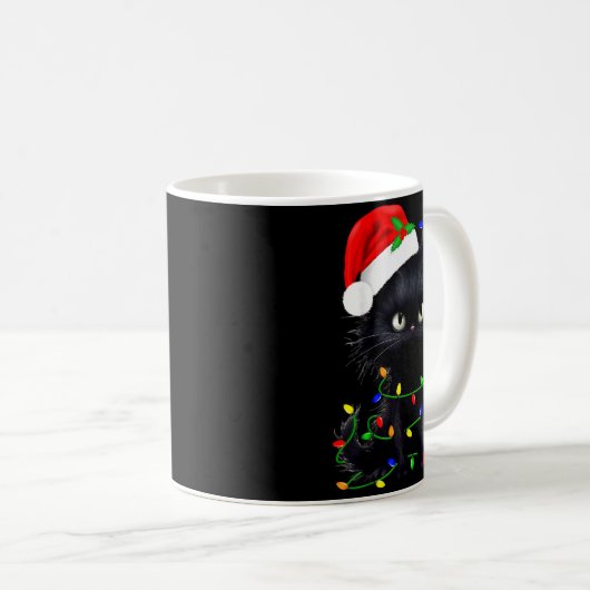 Retro Black Cat Christmas Light Funny Cat Men Wome Kaffeetasse (VorderseiteRechts)