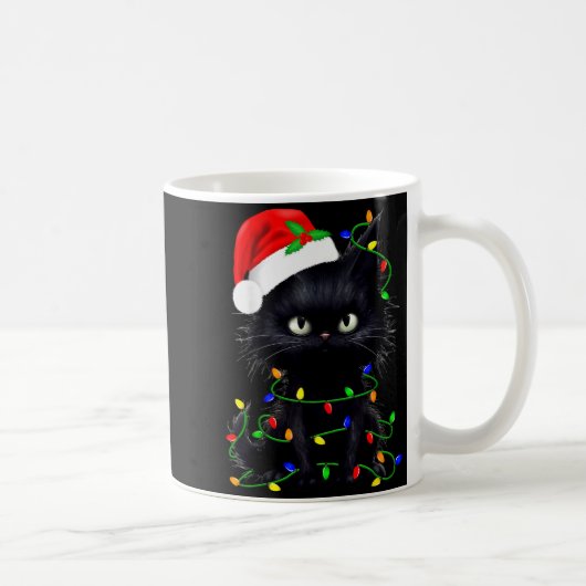 Retro Black Cat Christmas Light Funny Cat Men Wome Kaffeetasse (Rechts)