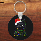 Retro Black Cat Christmas Light Funny Cat Men Wome Schlüsselanhänger (Vorderseite)