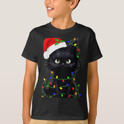 Retro Black Cat Christmas Light Funny Cat Men Wome T-Shirt (Vorderseite)