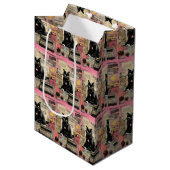 Retro Black Cat Collage Mittlere Geschenktüte (Vorderseite Schrägansicht)