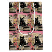 Retro Black Cat Collage Mittlere Geschenktüte (Rückseite)
