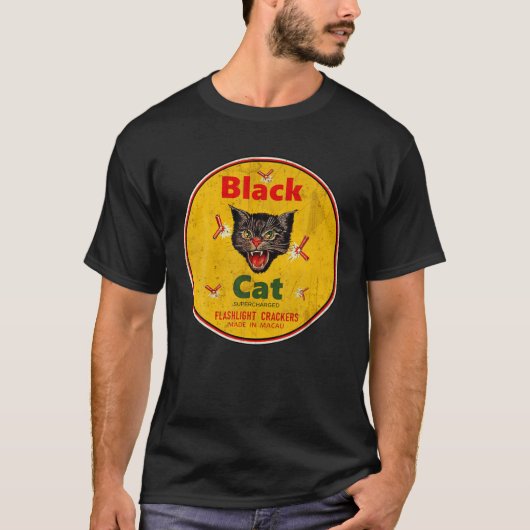 Retro Black Cat Firecracker Vintag T-Shirt (Vorderseite)