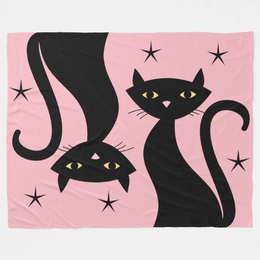 Retro Black Cat Fleecedecke (Vorderseite (Horizontal))