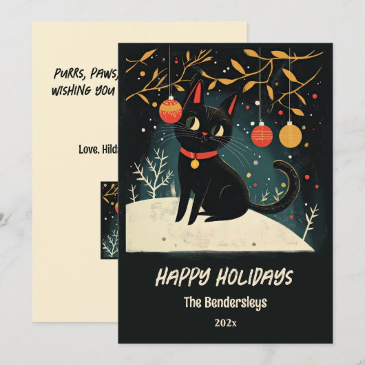 Retro Black Cat Fun Ferienkarte Feiertagskarte (Vorne/Hinten)