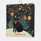 Retro Black Cat Fun Urlaub Keramikornament (Links)