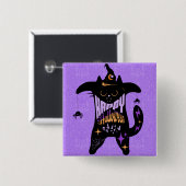 Retro Black Cat Funny Halloween Button (Vorne & Hinten)
