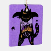 Retro Black Cat Funny Halloween Keramikornament (Rechts)