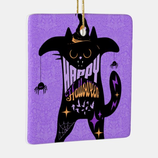 Retro Black Cat Funny Halloween Keramikornament (Rechts)