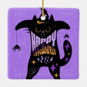 Retro Black Cat Funny Halloween Keramikornament (Rückseite)