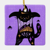 Retro Black Cat Funny Halloween Keramikornament (Vorderseite)