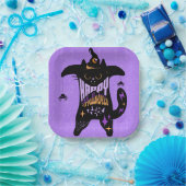 Retro Black Cat Funny Halloween Pappteller (Party)