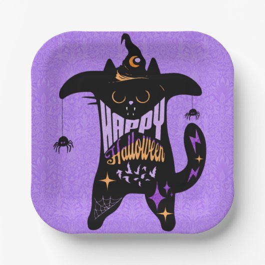 Retro Black Cat Funny Halloween Pappteller (Vorderseite)