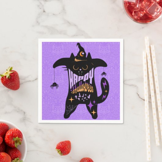 Retro Black Cat Funny Halloween Serviette (Beispiel)
