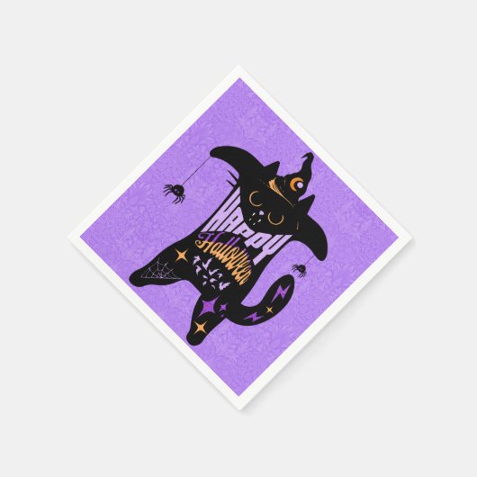 Retro Black Cat Funny Halloween Serviette (Ecke)