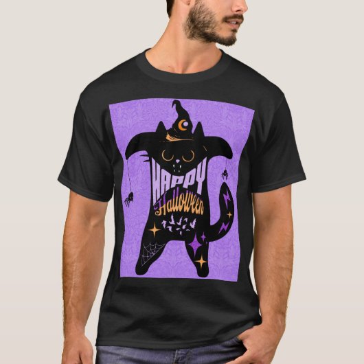 Retro Black Cat Funny Halloween T-Shirt (Vorderseite)