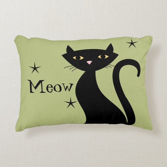 Retro Black Cat grün Dekokissen (Vorderseite)