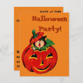 Retro Black Cat Halloween-Party Einladungen (Vorne/Hinten)