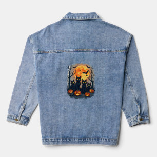 Retro Black Cat Halloween Pumpkleider Kostüm für F Jeansjacke