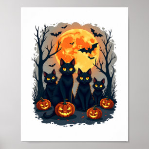 Retro Black Cat Halloween Pumpkleider Kostüm für F Poster