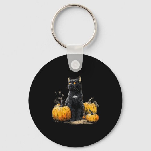 Retro Black Cat Halloween Pumpkleider Kostüm für F Schlüsselanhänger (Vorderseite)
