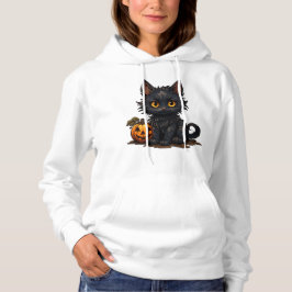 Retro Black Cat Halloween Spooky Orange Pumpkin Hoodie
