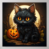 Retro Black Cat Halloween Spooky Orange Pumpkin Poster (Vorne)