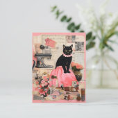 Retro Black Cat Halskette Collage Postkarte (Stehend Vorderseite)