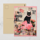 Retro Black Cat Halskette Collage Postkarte (Vorne/Hinten)