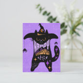Retro Black Cat Hexe Funny Halloween Postkarte (Stehend Vorderseite)