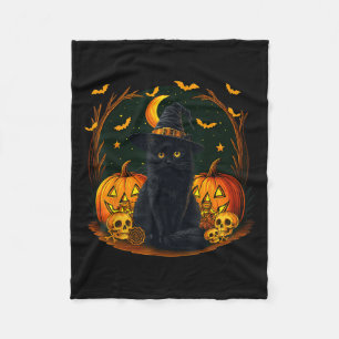 Retro Black Cat Hexe Y Halloween Pumpkin Women Me Fleecedecke
