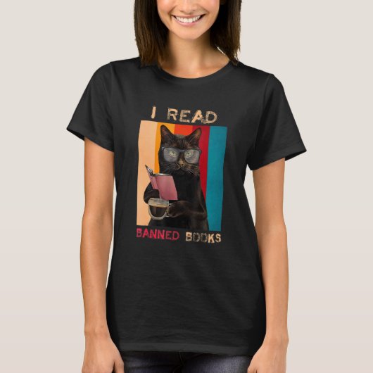 Retro Black Cat I Red Banned Book T-Shirt (Vorderseite)
