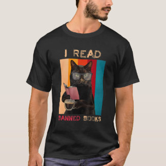 Retro Black Cat I Rotes verbotenes Buch T-Shirt