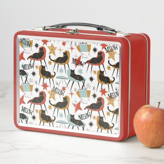 Retro Black Cat in Atomic MCM Metal Lunch Box (Beispiel)